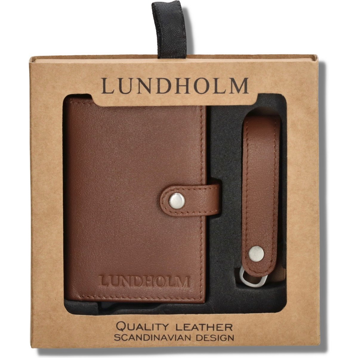 Tarjetero de piel + organizador de llaves marrón — set de regalo para hombre — Lundholm Örebro Safety Wallet