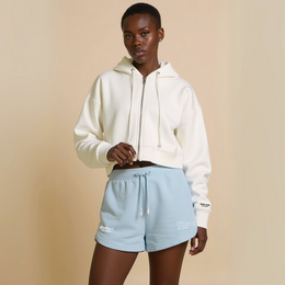 Crop hoodie with zipper "GGBH" - white