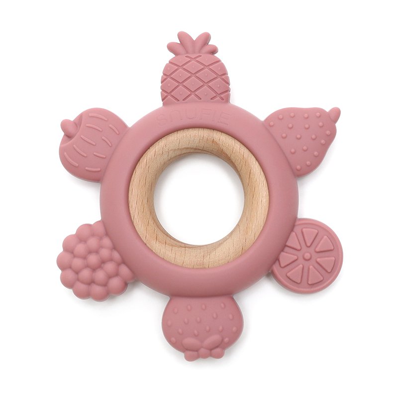 Doux et dur | Anneau de dentition en bois et silicone FRUIT PUNCH | ROSE
