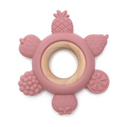 Soft & Hard | FRUIT PUNCH Wood & Silicone Teether | ROSE