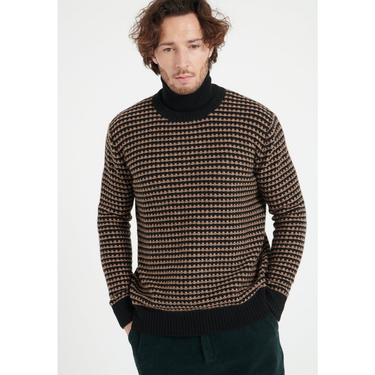 ZACH 3 Pull col rond en cachemire à motif jacquard 4 fils bi couleur