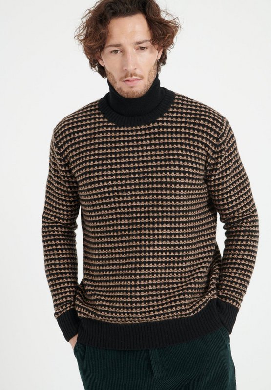 ZACH 3 Pull col rond en cachemire à motif jacquard 4 fils bi couleur