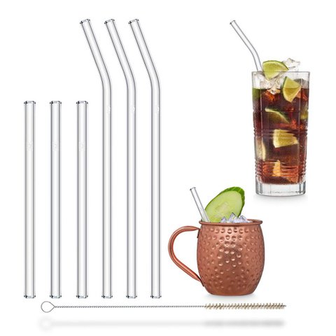 3x 23cm (Gebogen) + 3x 15cm (Gerade) Glasstrohhalme