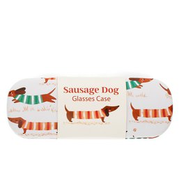 Glasses case and cleaning cloth featuring a sausage dog design. Made of durable material, suitable for protecting eyewear.