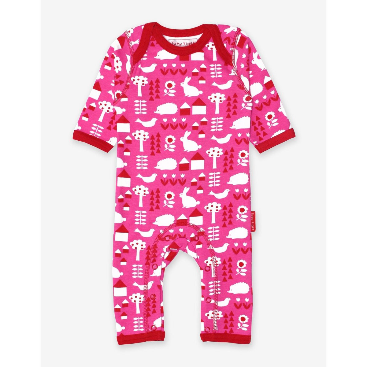 Organic cotton baby pajamas with a garden print