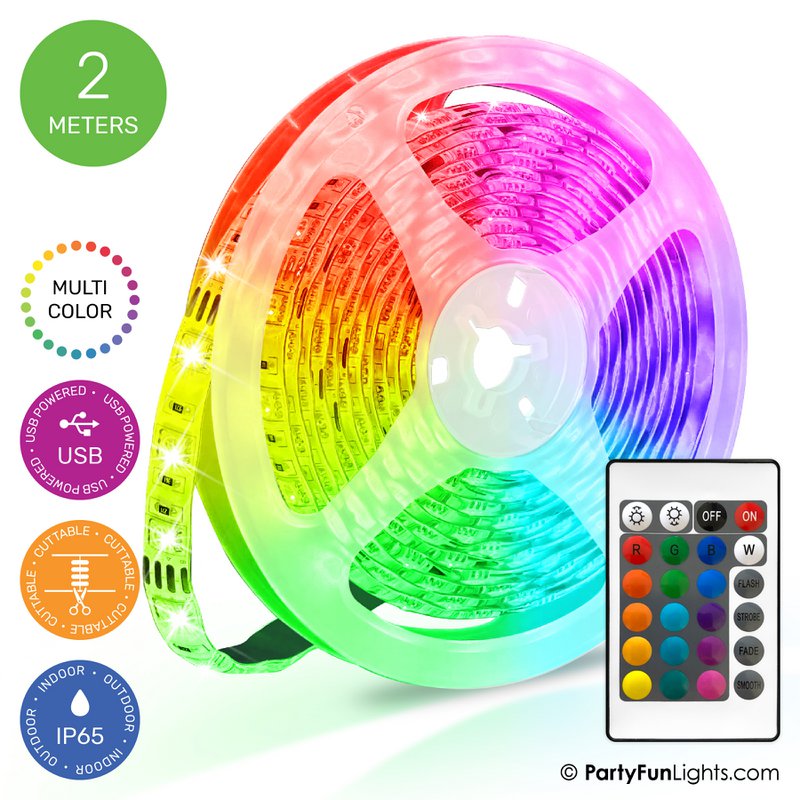 PartyFunLights - LED Strip - Multi-Color RGB - Werkt op USB - 2 Meter Copy