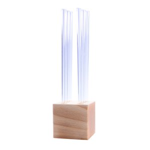 Wooden cube made of beech wood with 6 glass drinking straws