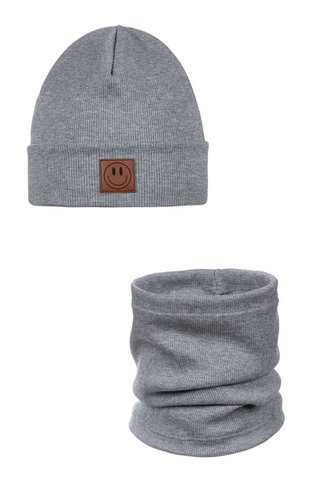 Set aus Mütze und Schal von SMILE – Baumwolle – Grau