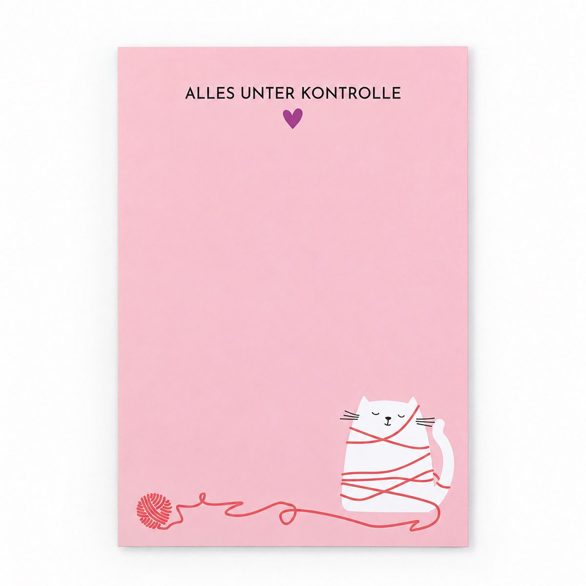 Notizblock A6 Katze „Alles unter Kontrolle" - Rosa Block - 50 Blatt Recyclingpapier