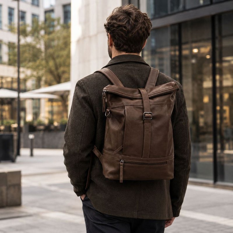 ROLLTOP BACKPACK Rucksack Leder espresso