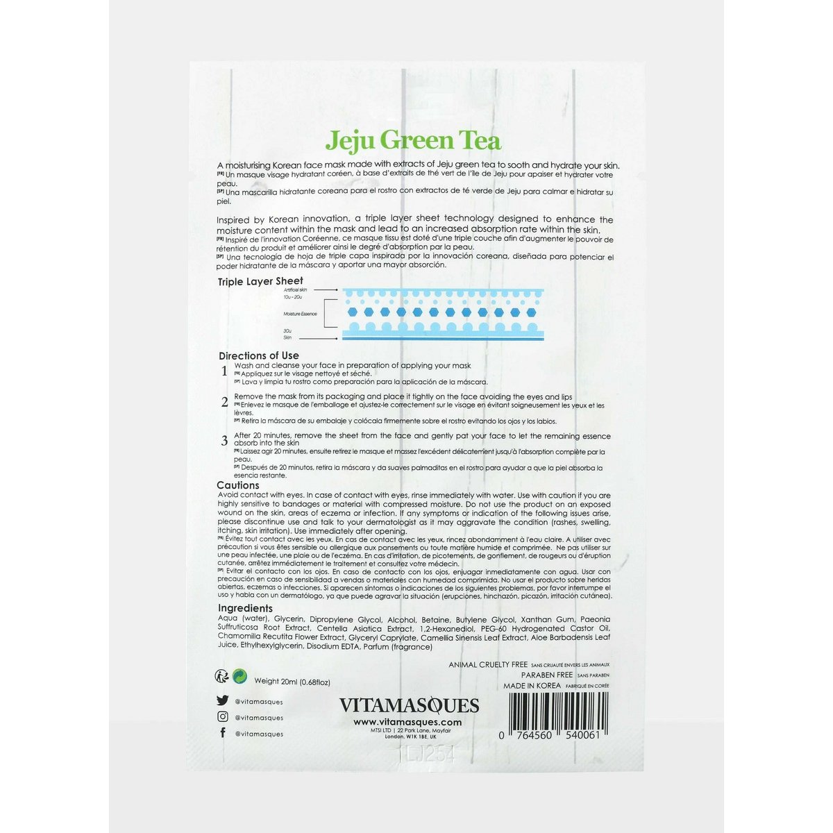 Mascarilla facial con hoja de té verde de Jeju
