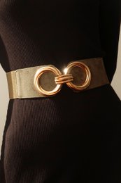  Elastic women's belt with gold buckle in various colors including noir, kaki, marine, marron, beige, and taupe.
