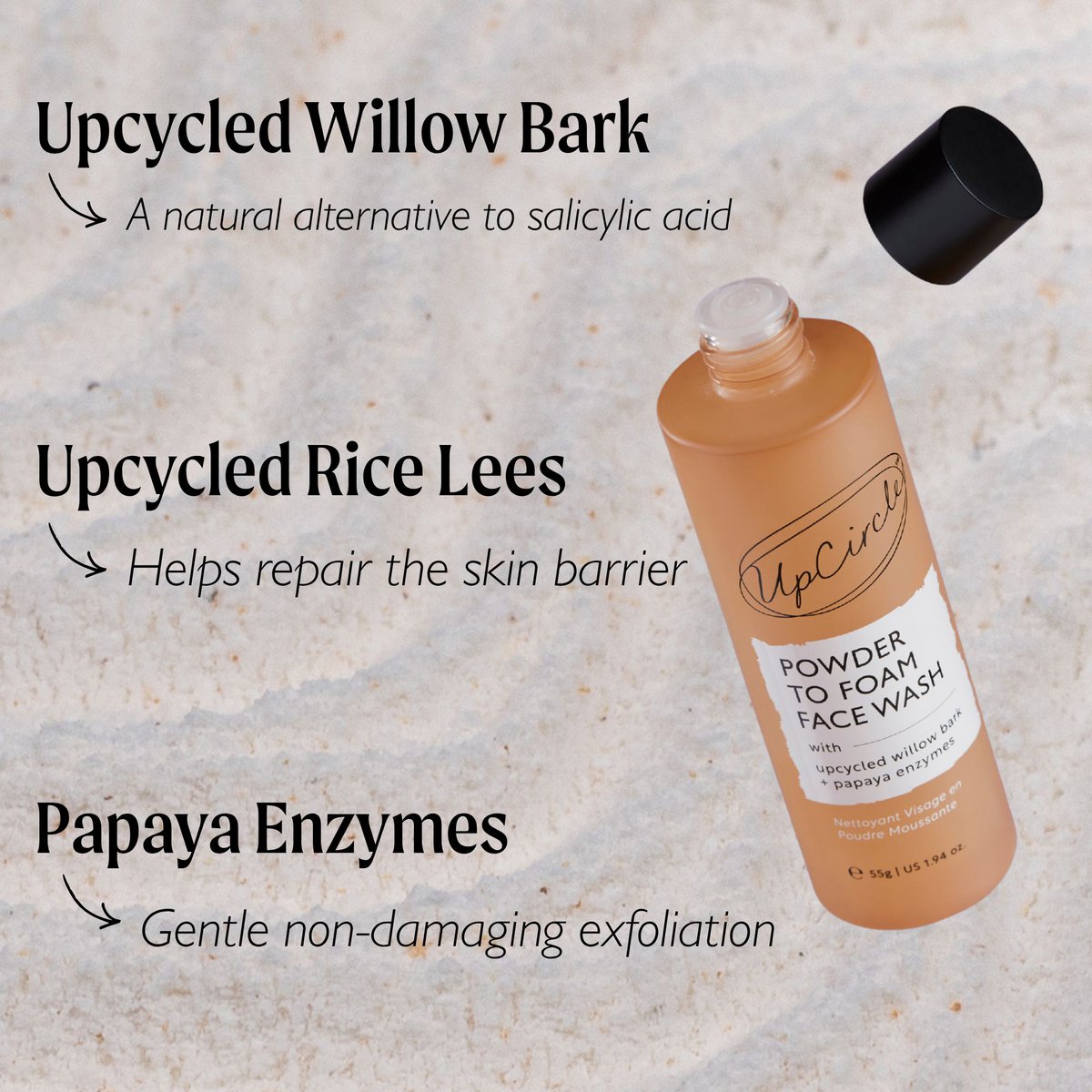 Enzimas de papaya y corteza de sauce recicladas para jabón facial en polvo a espuma