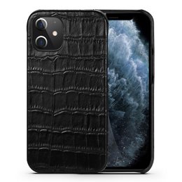 iPhone 12 Mini Hoesje Zwart Kroko Print Leer – Leren Hoesje Apple iPhone 12 Mini Zwart – Hoesje iPhone 12 Mini Leer Kroko Print