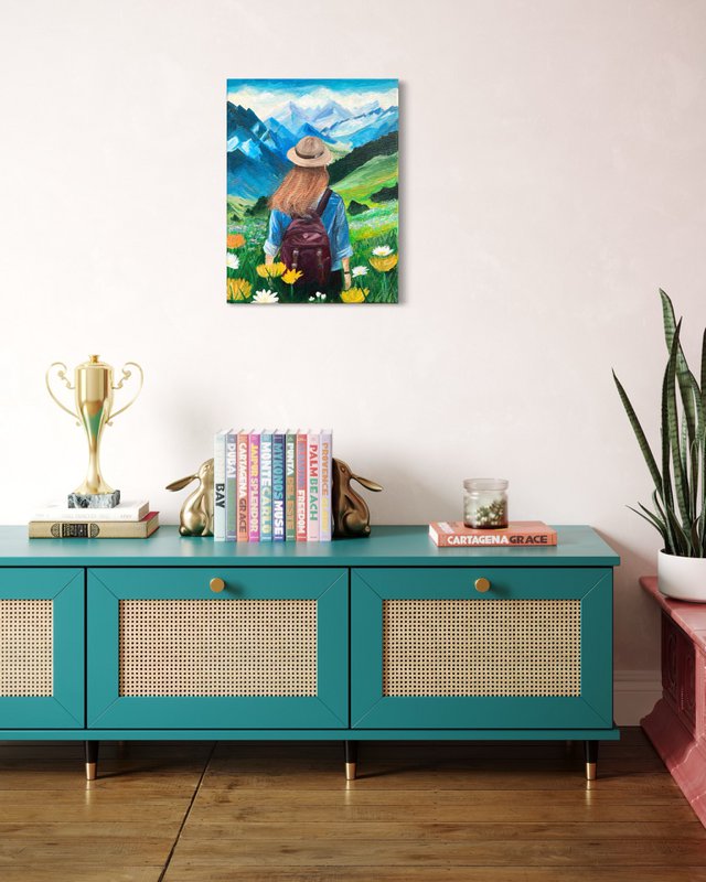 Kvinde i bjergene – Bergbloei | A4 kunst plakat