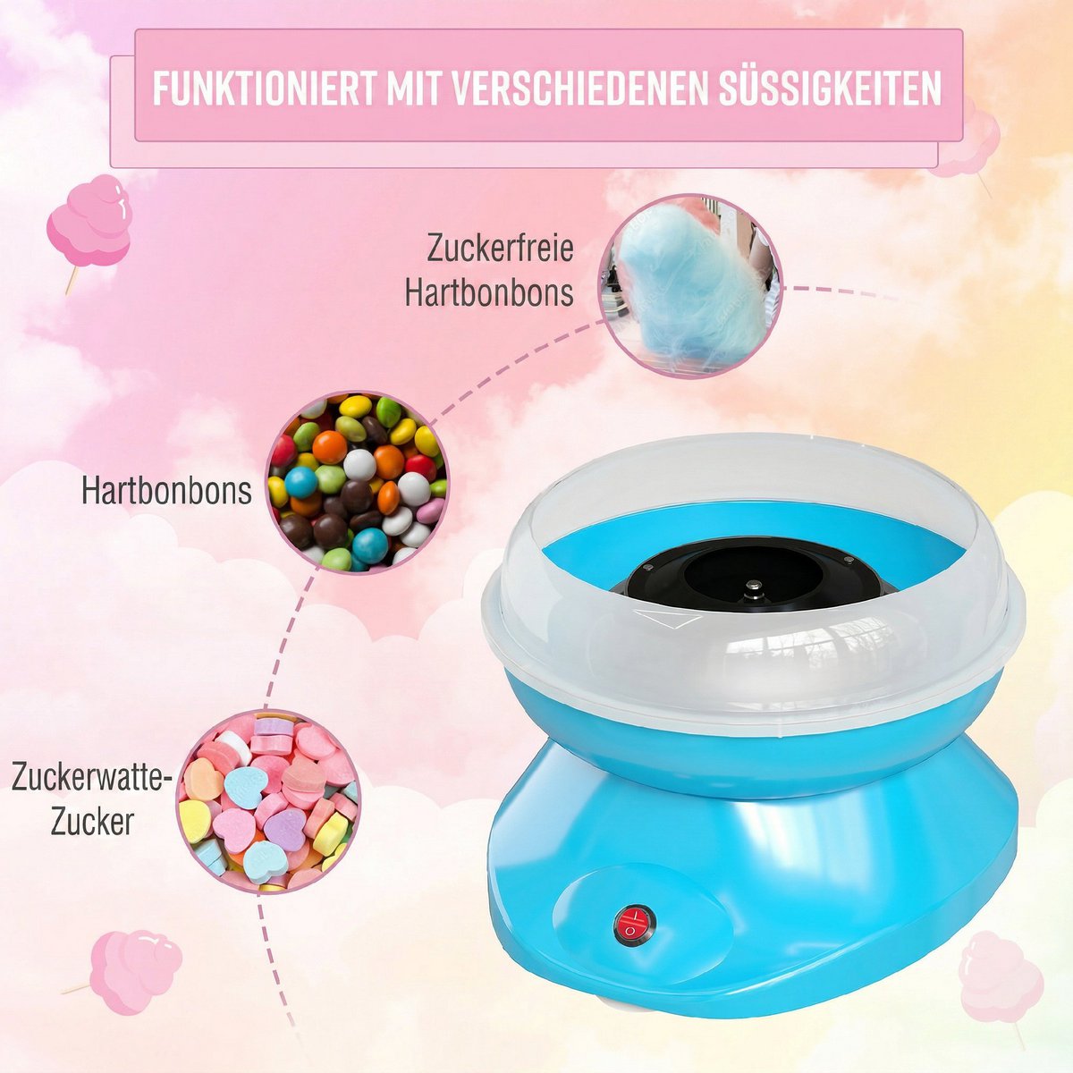 Máquina de algodón de azúcar para el hogar Máquina de algodón de azúcar Máquina de algodón de azúcar con palos y cuchara medidora Altura 18 cm 550 W para festivales infantiles, cumpleaños, fiestas rosa