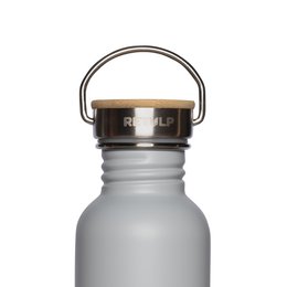 RVS drinkfles bamboe dop 500 ml steel GREY