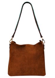 BOHO IBIZA BAG - Tracolla acquamarina (70cm) + Borsa in pelle scamosciata (Cognac)