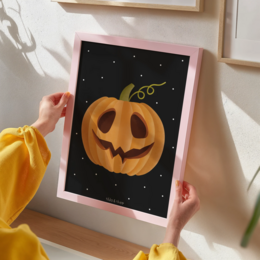 Poster Pompoen Halloween Herfst - Halloween Pompoen Gezicht Pompoen Print