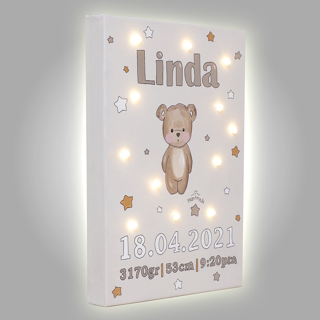 Oso Pardo (Información de Nacimiento) Lona de Luz Led
