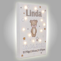Braunbär (Geburtsinformationen) Led Light Canvas