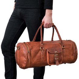 Handmade Moroccan Leather Travel Bag – Artisan 22" (55cm) "Traditionalist" Duffle with Dual Side Pockets