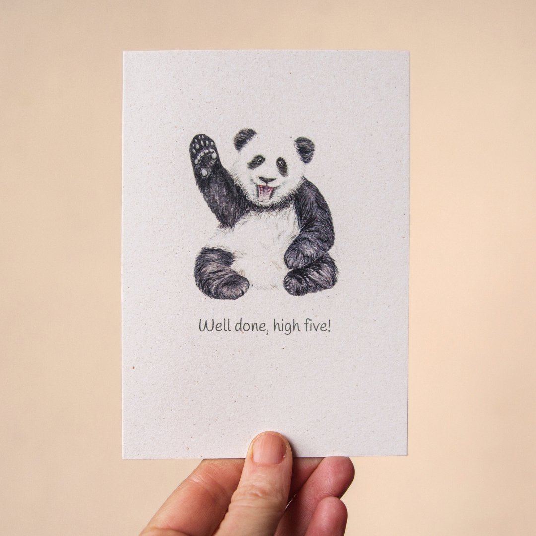 'Well done, high five!' Panda Congratulations Card