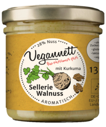 Celery walnut organic spread with turmeric, a savory and aromatic spread made with walnuts.
