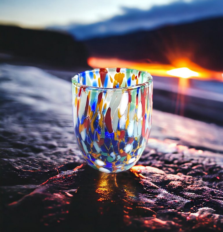 Shot glass glasses in hand blowed and handmade glass with Murrine di Murano, "I Colori di Murano" line 50 ml. Made in Italy