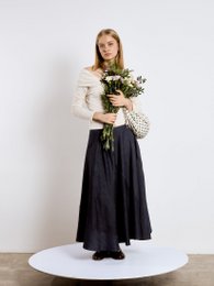 Gonna longuette blu con sovrapposizione di jeans
