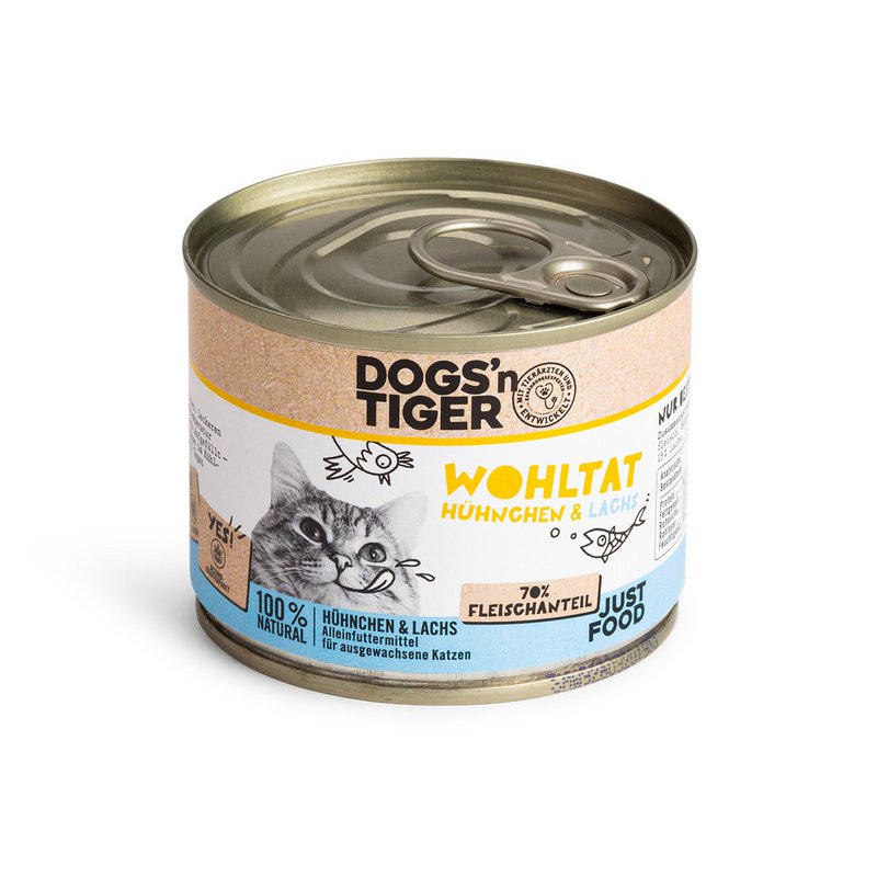Dogs'n Tiger Adult Premium kattefoder, Wohltat, vådfoder, kornfrit, kylling og laks