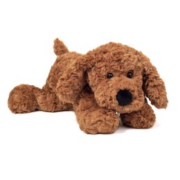 Soft, plush brown dog-shaped toy, approximately 28 cm in size, suitable for children as a cuddly companion.