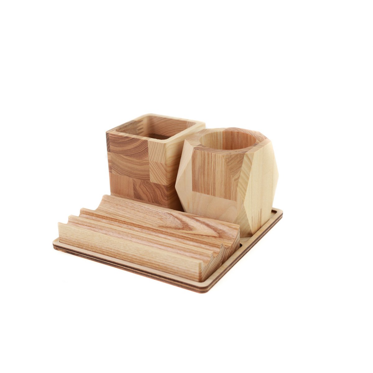 Wooden desk organizer with moss, Desk accessories with moss