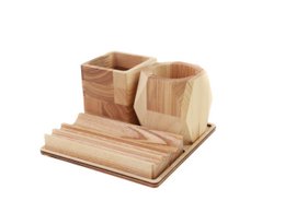 Wooden desk organizer with moss, Desk accessories with moss