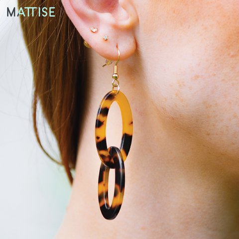 MATTISE Acetate Earrings Pendant — Handmade, Sustainable, Light weight & Unique — Tortoise Brown Black 20x67mm — Perfect Pair Hoops