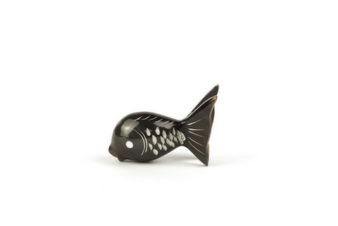 Set of 6 round fish knife holders in plain black horn