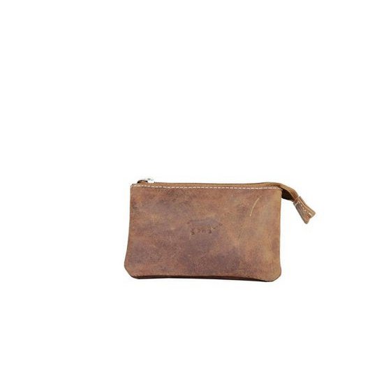 Arrigo Key Beutel - Vintage Cognac Leder mit Reißverschluss und Schlüsselringen