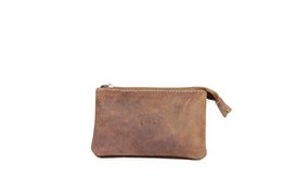 Arrigo Key Beutel - Vintage Cognac Leder mit Reißverschluss und Schlüsselringen