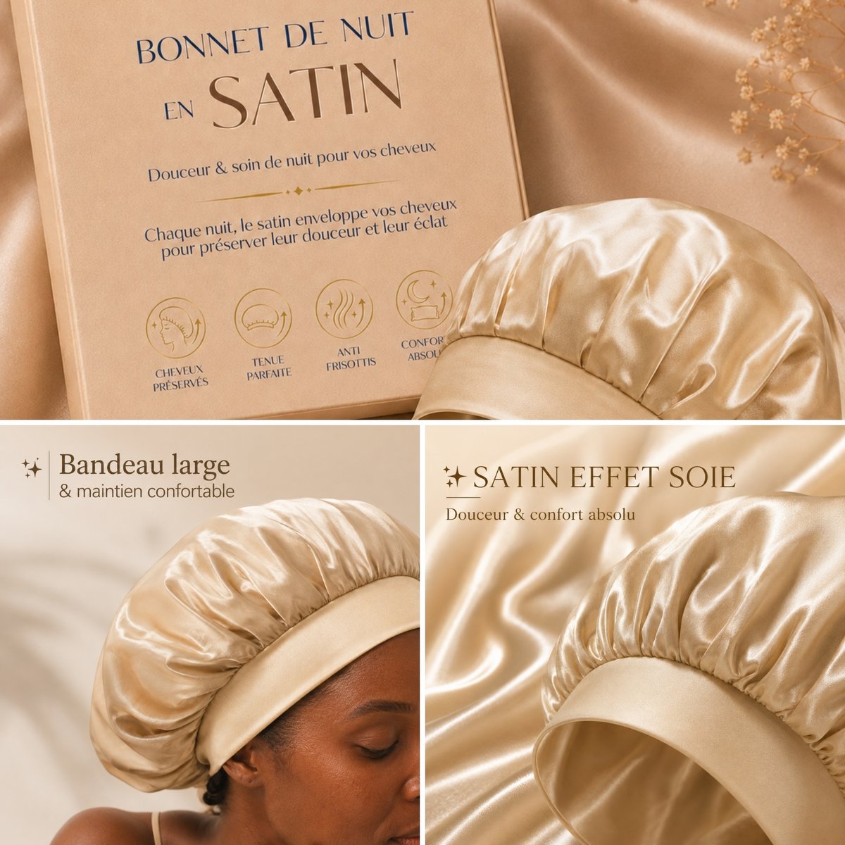 Sois Effect Satin Night Cap Champagne guld