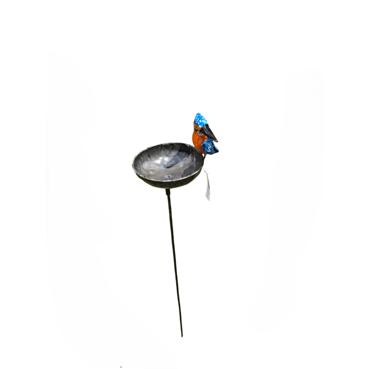Metalen baby kingfisher kom op stok