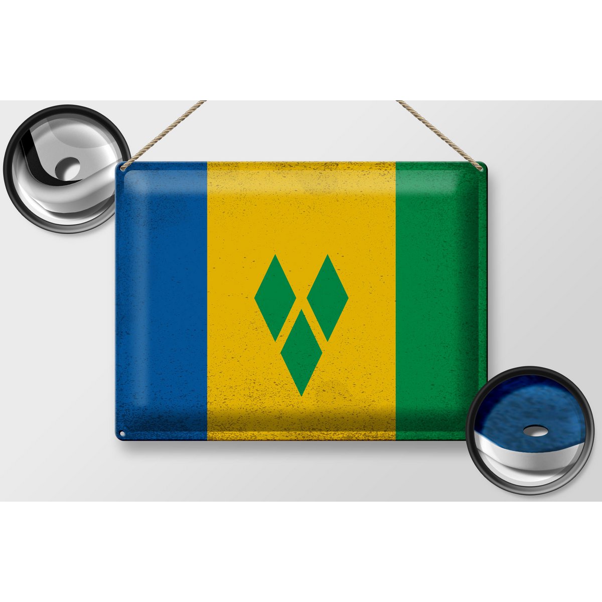 Blechschild Flagge Saint Vincent Grenadinen 40x30cm Vintage