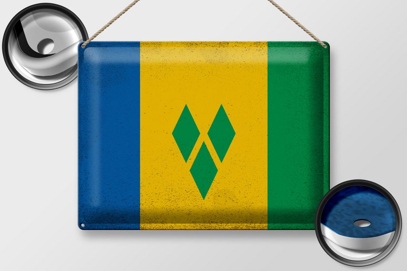 Blechschild Flagge Saint Vincent Grenadinen 40x30cm Vintage