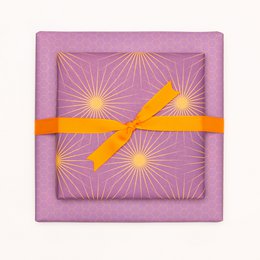 Lila Geschenkpapier mit Sonnensternen, retro Geschenkpapier orange und lila, ideal als Geburtstags- Geschenkpapier Frühling oder Weihnachtsgeschenkpapier