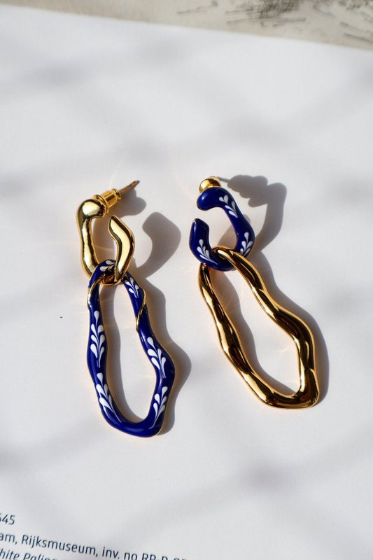 Boucles d'oreilles 2 en 1 en émail Varia — Bleu et doré