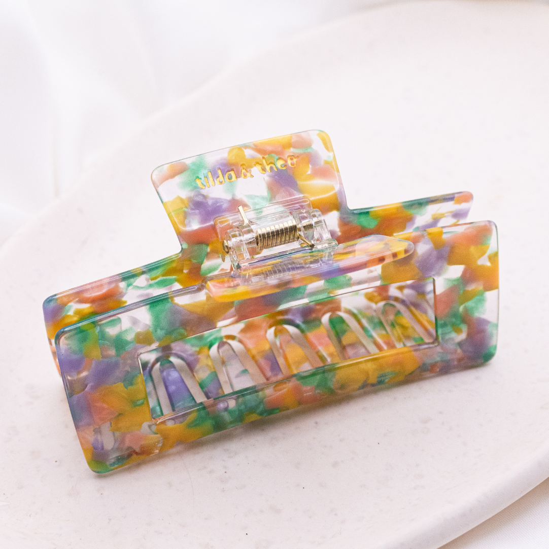 Hårspænde grønt drys - hårklo Rainbow Cellulose Acetate XL