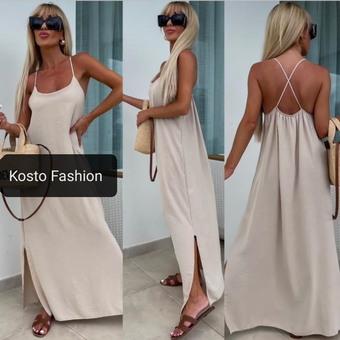 Long flowy dress in plain fabric or print