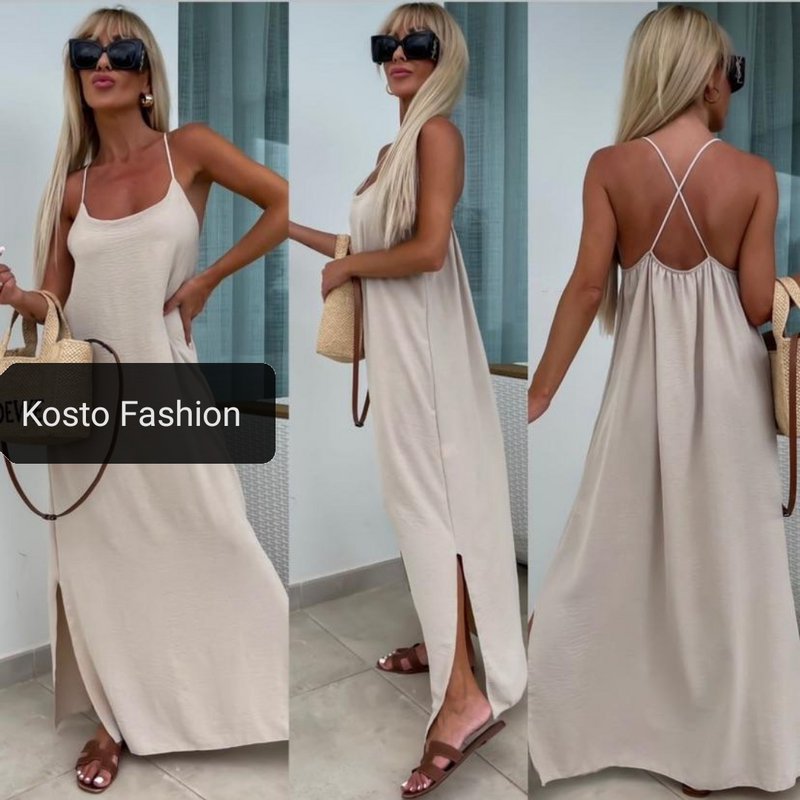 Long flowy dress in plain fabric or print