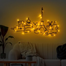  Metal wall light with LED bulbs in a modern, industrial design. Features a rectangular shape with a black finish and warm yellow lighting.
