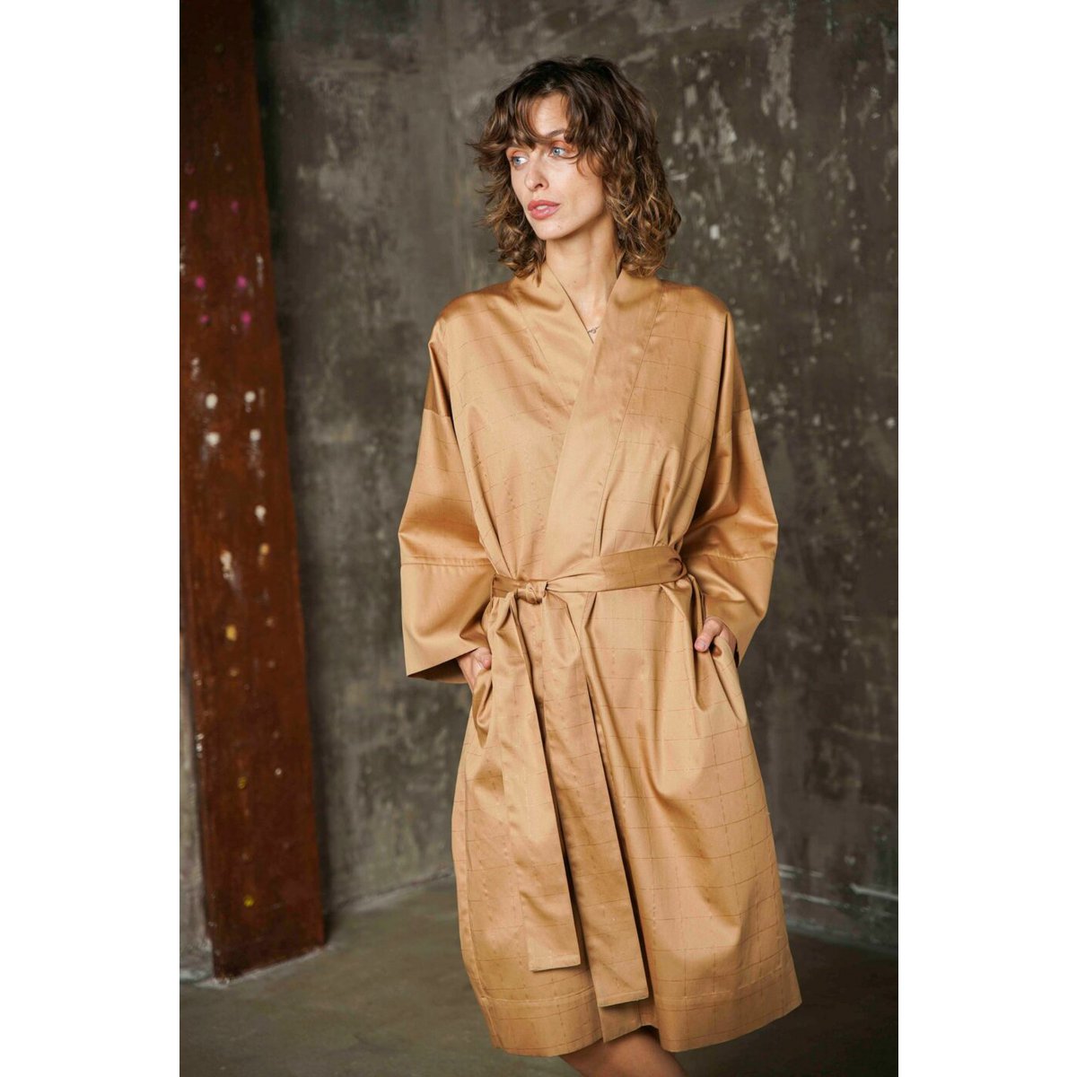 Bademantel Kimono Chess IQ Zimt
