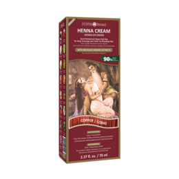 Copper-colored henna hair dye cream from Surya Brasil, a natural and organic hair coloring product.